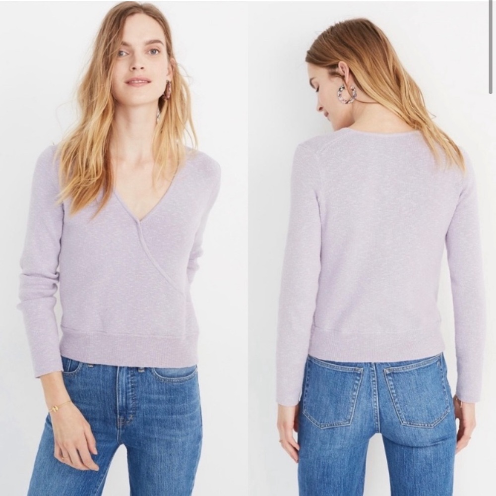 Madewell lavendar faux wrap long sleeve sweater small